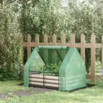 Outsunny 4'x3' Galvanized Raised Garden Bed with PE Greenhouse Cover, Metal Planter Box with Roll-Up Door for Flowers, Vegetables, Green - Image 2