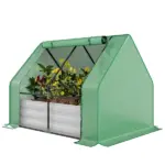 Outsunny 4'x3' Galvanized Raised Garden Bed with PE Greenhouse Cover, Metal Planter Box with Roll-Up Door for Flowers, Vegetables, Green - Image 11