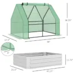 Outsunny 4'x3' Galvanized Raised Garden Bed with PE Greenhouse Cover, Metal Planter Box with Roll-Up Door for Flowers, Vegetables, Green - Image 3
