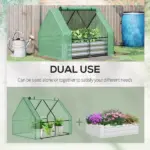 Outsunny 4'x3' Galvanized Raised Garden Bed with PE Greenhouse Cover, Metal Planter Box with Roll-Up Door for Flowers, Vegetables, Green - Image 4