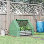 Outsunny 4'x3' Galvanized Raised Garden Bed with PE Greenhouse Cover, Metal Planter Box with Roll-Up Door for Flowers, Vegetables, Green - Image 10