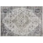 HOMCOM 4x6 Area Rug, Vintage Machine Washable Rug, Non-Slip Carpet for Living Room, Bedroom, Dining Room, Brown and Green