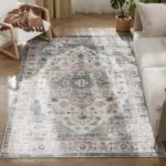 HOMCOM 4x6 Area Rug, Vintage Machine Washable Rug, Non-Slip Carpet for Living Room, Bedroom, Dining Room, Brown and Light Blue - Image 12