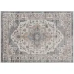 HOMCOM 4x6 Area Rug, Vintage Machine Washable Rug, Non-Slip Carpet for Living Room, Bedroom, Dining Room, Brown and Light Blue