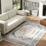 HOMCOM 4x6 Area Rug, Vintage Machine Washable Rug, Non-Slip Floor Carpet for Living Room, Bedroom, Dining Room, Brown and Blue - Image 2