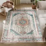 HOMCOM 4x6 Area Rug, Vintage Machine Washable Rug, Non-Slip Floor Carpet for Living Room, Bedroom, Dining Room, Brown and Blue - Image 12