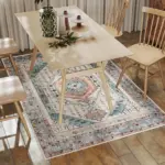 HOMCOM 4x6 Area Rug, Vintage Machine Washable Rug, Non-Slip Floor Carpet for Living Room, Bedroom, Dining Room, Brown and Blue - Image 8