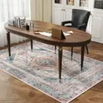 HOMCOM 4x6 Area Rug, Vintage Machine Washable Rug, Non-Slip Floor Carpet for Living Room, Bedroom, Dining Room, Brown and Blue - Image 9