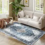 HOMCOM 4x6 Area Rug, Vintage Washable Rug, Non-Slip Floor Carpet for Living Room, Bedroom, Dining Room, Blue - Image 12