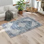 HOMCOM 4x6 Area Rug, Vintage Washable Rug, Non-Slip Floor Carpet for Living Room, Bedroom, Dining Room, Blue - Image 9