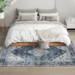 HOMCOM 4x6 Area Rug, Vintage Washable Rug, Non-Slip Floor Carpet for Living Room, Bedroom, Dining Room, Blue - Image 10