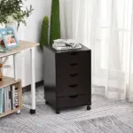 HOMCOM 5 Drawer File Cabinet Storage Organizer Filing Cabinet with Nordic Minimalist Modern Style and Wheels, Brown - Image 2