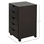 HOMCOM 5 Drawer File Cabinet Storage Organizer Filing Cabinet with Nordic Minimalist Modern Style and Wheels, Brown - Image 3