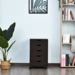 HOMCOM 5 Drawer File Cabinet Storage Organizer Filing Cabinet with Nordic Minimalist Modern Style and Wheels, Brown - Image 7