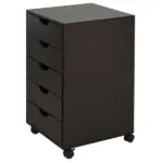 HOMCOM 5 Drawer File Cabinet Storage Organizer Filing Cabinet with Nordic Minimalist Modern Style and Wheels, Brown - Image 9