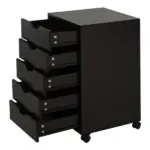 HOMCOM 5 Drawer File Cabinet Storage Organizer Filing Cabinet with Nordic Minimalist Modern Style and Wheels, Brown - Image 10