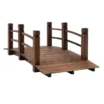 Outsunny 5 Ft Fir Wood Garden Bridge with Side Railings, Arc Walkway for Backyards, Gardens and Streams, Stained Wood