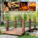 Outsunny 5 Ft Fir Wood Garden Bridge with Side Railings, Arc Walkway for Backyards, Gardens and Streams, Stained Wood - Image 4
