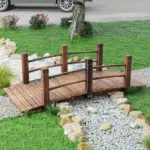 Outsunny 5 Ft Fir Wood Garden Bridge with Side Railings, Arc Walkway for Backyards, Gardens and Streams, Stained Wood - Image 7