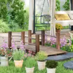 Outsunny 5 Ft Fir Wood Garden Bridge with Side Railings, Arc Walkway for Backyards, Gardens and Streams, Stained Wood - Image 8