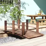 Outsunny 5 Ft Fir Wood Garden Bridge with Side Railings, Arc Walkway for Backyards, Gardens and Streams, Stained Wood - Image 10