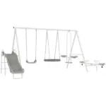 5 in 1 Kids Swing Set for Backyard with Heavy-Duty A-Frame Stand, Saucer Swing, Slide, Seesaw, Glider, Swing Seat, Gray - Image 11
