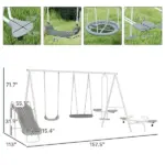 5 in 1 Kids Swing Set for Backyard with Heavy-Duty A-Frame Stand, Saucer Swing, Slide, Seesaw, Glider, Swing Seat, Gray - Image 3