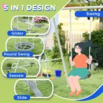 5 in 1 Kids Swing Set for Backyard with Heavy-Duty A-Frame Stand, Saucer Swing, Slide, Seesaw, Glider, Swing Seat, Gray - Image 4