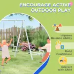 5 in 1 Kids Swing Set for Backyard with Heavy-Duty A-Frame Stand, Saucer Swing, Slide, Seesaw, Glider, Swing Seat, Gray - Image 6
