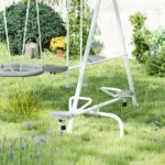 5 in 1 Kids Swing Set for Backyard with Heavy-Duty A-Frame Stand, Saucer Swing, Slide, Seesaw, Glider, Swing Seat, Gray - Image 8