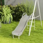 5 in 1 Kids Swing Set for Backyard with Heavy-Duty A-Frame Stand, Saucer Swing, Slide, Seesaw, Glider, Swing Seat, Gray - Image 9