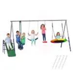 Qaba 5-in-1 Kids Swing Set with Slide, Swings and Glider for Backyard, 770lbs Capacity, for Ages 3-8, Mixed Color - Image 11