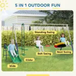 Qaba 5-in-1 Kids Swing Set with Slide, Swings and Glider for Backyard, 770lbs Capacity, for Ages 3-8, Mixed Color - Image 4