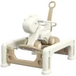 5 in 1 Rocking Horse for Toddlers 1-6 Years with Detachable Balance Board, Push Handle, Footrest, Cream White