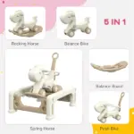 5 in 1 Rocking Horse for Toddlers 1-6 Years with Detachable Balance Board, Push Handle, Footrest, Cream White - Image 4