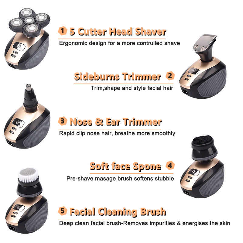 5 in 1 Rotary Electric Head Shaver and Beard Trimmer Rechargeable