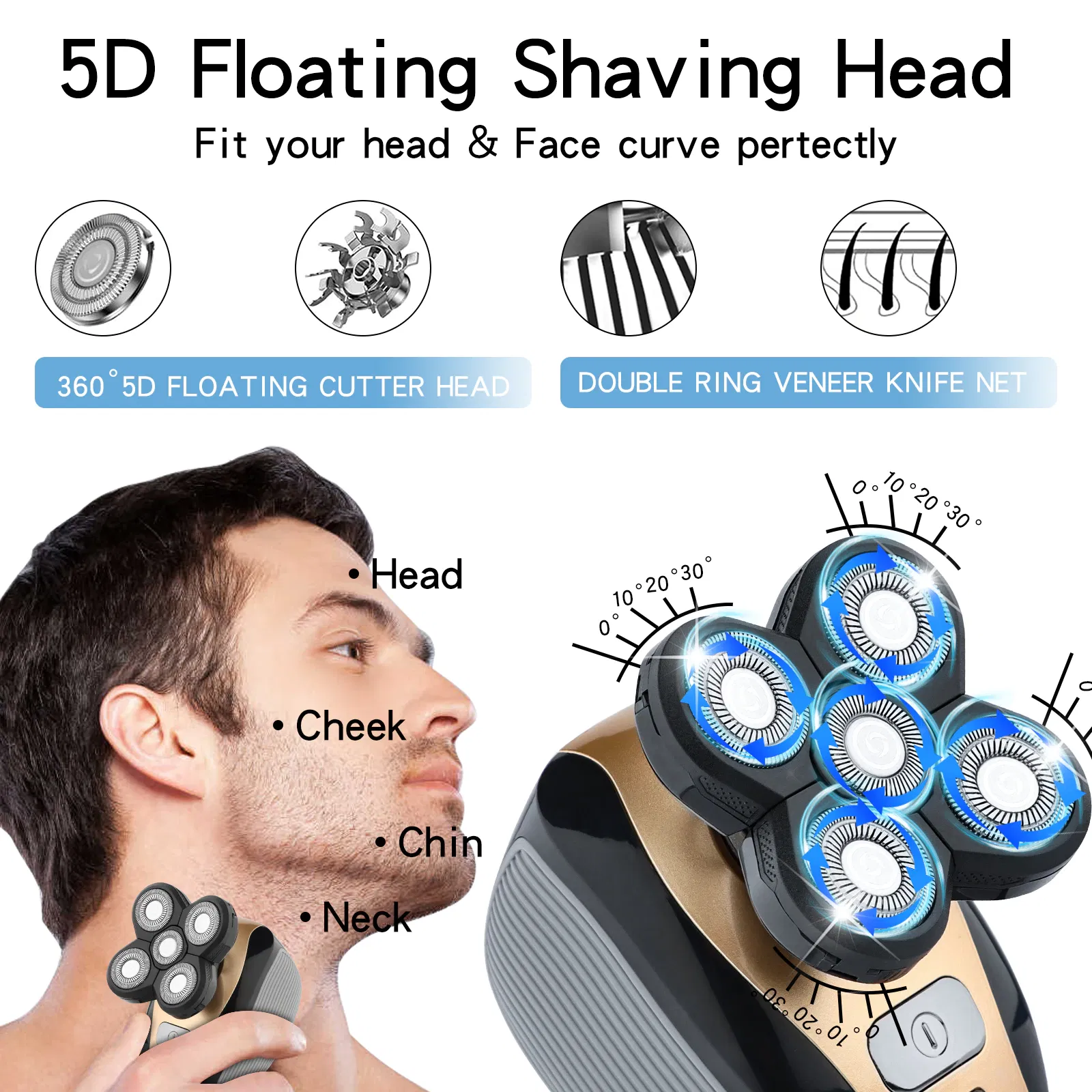 5 in 1 Rotary Electric Head Shaver and Beard Trimmer Rechargeable