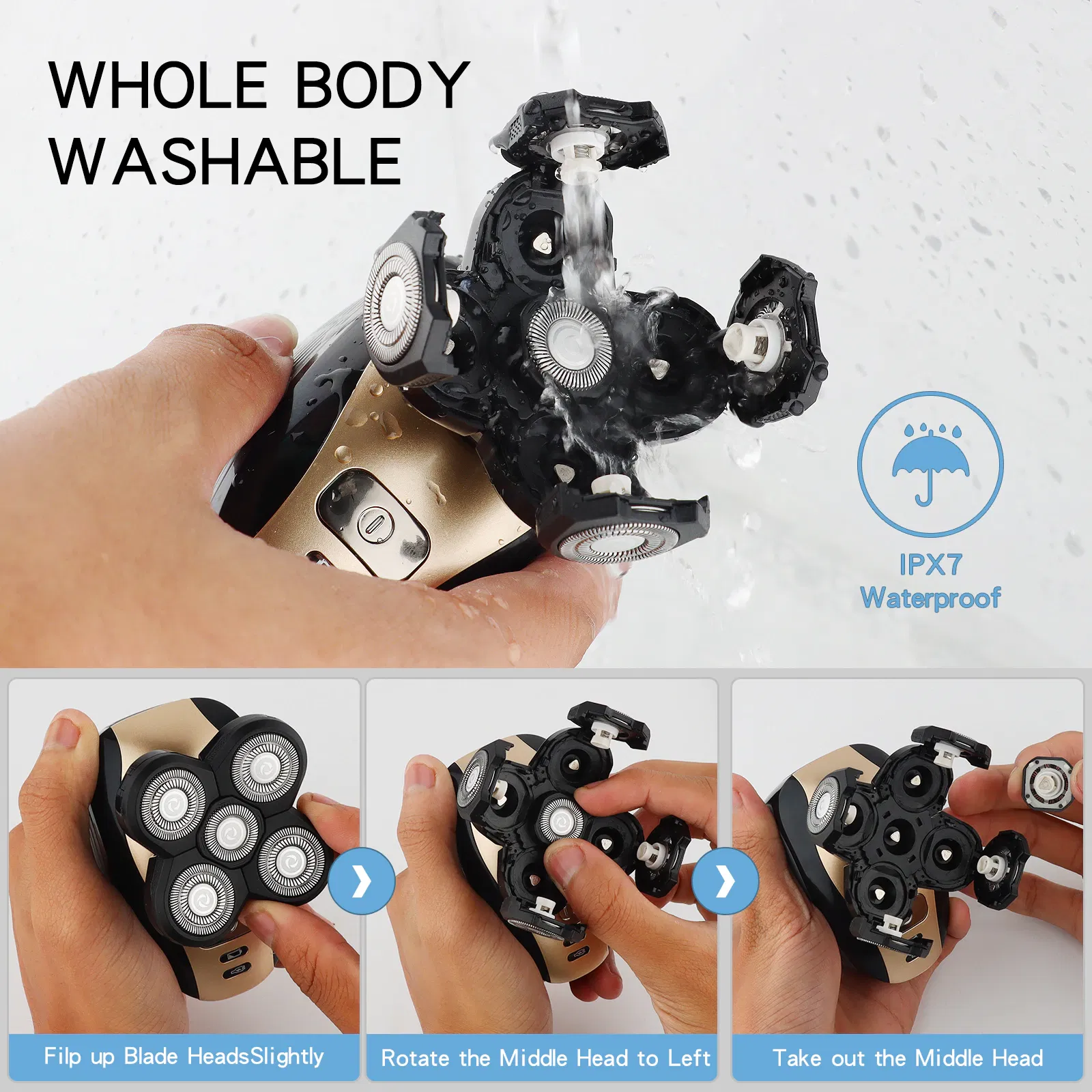 5 in 1 Rotary Electric Head Shaver and Beard Trimmer Rechargeable