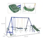 5-in-1 Swing Set With Glider, Heavy Frame Outdoor Playset for Kids, with Saucer Swing, Slide, Seesaw, Glider, Swing Seat, Blue - Image 3