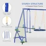 5-in-1 Swing Set With Glider, Heavy Frame Outdoor Playset for Kids, with Saucer Swing, Slide, Seesaw, Glider, Swing Seat, Blue - Image 5