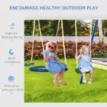 5-in-1 Swing Set With Glider, Heavy Frame Outdoor Playset for Kids, with Saucer Swing, Slide, Seesaw, Glider, Swing Seat, Blue - Image 6