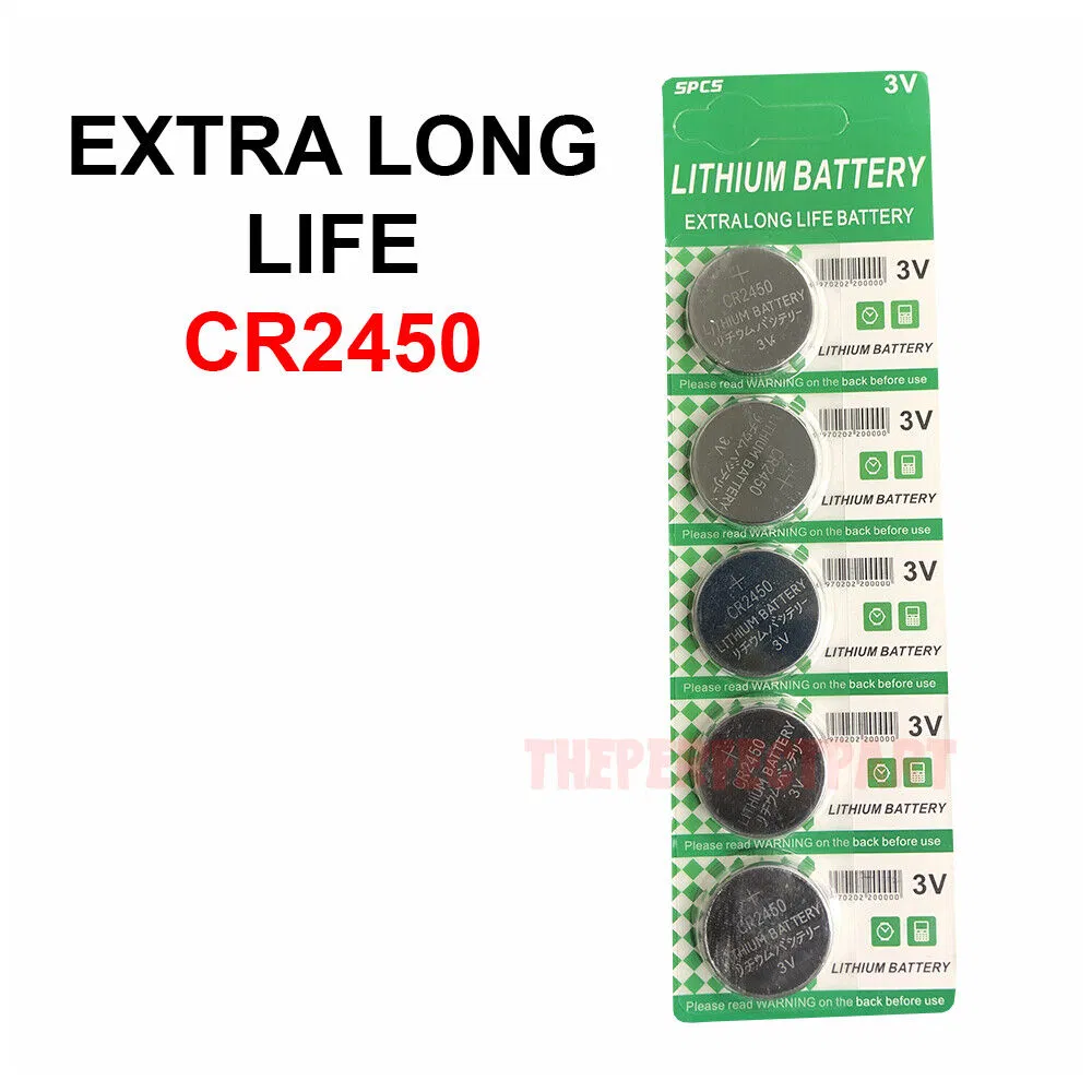5 Pack CR2450 ECR2450 3V Lithium Coin Cell Batteries