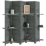5 Panel 67" Tall Wood Privacy Screen Room Divider with 3 Shelves and Folding Storage for Bedroom, Gray - Image 11