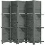 5 Panel 67" Tall Wood Privacy Screen Room Divider with 3 Shelves and Folding Storage for Bedroom, Gray