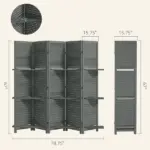 5 Panel 67" Tall Wood Privacy Screen Room Divider with 3 Shelves and Folding Storage for Bedroom, Gray - Image 3