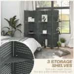 5 Panel 67" Tall Wood Privacy Screen Room Divider with 3 Shelves and Folding Storage for Bedroom, Gray - Image 4