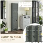 5 Panel 67" Tall Wood Privacy Screen Room Divider with 3 Shelves and Folding Storage for Bedroom, Gray - Image 5