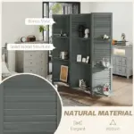 5 Panel 67" Tall Wood Privacy Screen Room Divider with 3 Shelves and Folding Storage for Bedroom, Gray - Image 6
