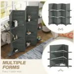 5 Panel 67" Tall Wood Privacy Screen Room Divider with 3 Shelves and Folding Storage for Bedroom, Gray - Image 7