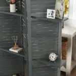 5 Panel 67" Tall Wood Privacy Screen Room Divider with 3 Shelves and Folding Storage for Bedroom, Gray - Image 9